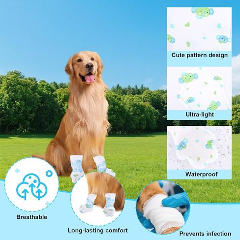 20pcs Single-Used Dog Booties, Waterproof Injured Paw Socks Protector Stop Licking with Adjustable Bandage Cover Breathable Pet Shoes Boots for Medium Dogs & Cats in Saudi Arabia