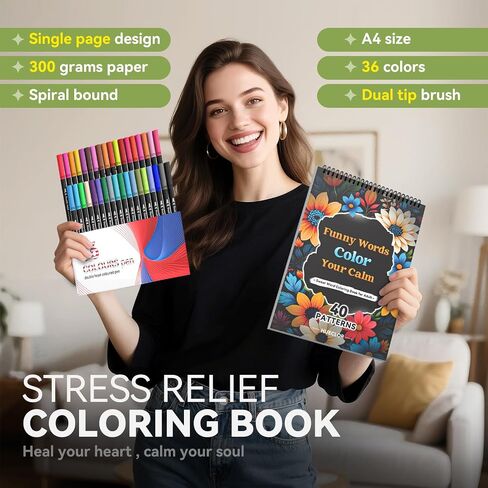 Hueclor 300GSM سمك القسم كلمة كتاب تلوين الكبار للنساء الاسترخاء مع 36 علامة و 40 أنماط روحيا دوامة ملونة الهادئة لا تنزف للإناث الذكور في سن المراهقة تخفيف الإجهاد in Kuwait