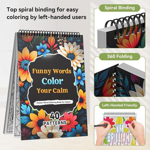 Hueclor 300GSM سمك القسم كلمة كتاب تلوين الكبار للنساء الاسترخاء مع 36 علامة و 40 أنماط روحيا دوامة ملونة الهادئة لا تنزف للإناث الذكور في سن المراهقة تخفيف الإجهاد in Kuwait