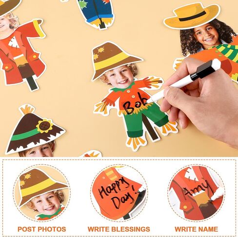 Qyeahkj 48 PCS Fall Scarcrow Bulletin Board Autumn Scarcrow Paper Photo Attouts عيد الشكر صور ديكور للأطفال in Saudi Arabia