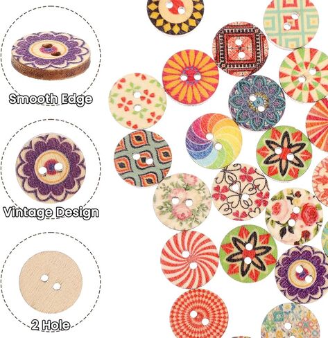 COBEE 200 PCS أزرار خشبية مختلطة خمر ، أزرار الخياطة 15 مم زر زهرة متنوعة مع فتحتين ، زر حرفة صغيرة زخرفية للخياطة DIY المشاريع المصنوعة يدويًا in Saudi Arabia