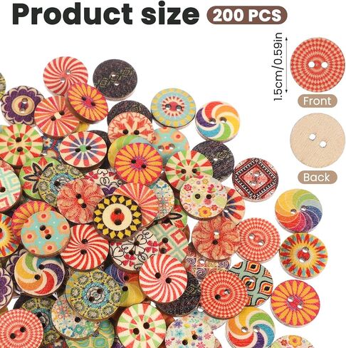 COBEE 200 PCS أزرار خشبية مختلطة خمر ، أزرار الخياطة 15 مم زر زهرة متنوعة مع فتحتين ، زر حرفة صغيرة زخرفية للخياطة DIY المشاريع المصنوعة يدويًا in Saudi Arabia
