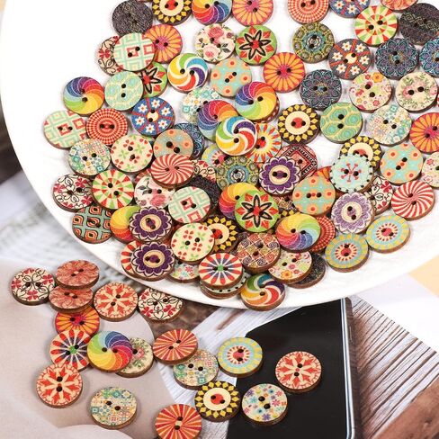 COBEE 200 PCS أزرار خشبية مختلطة خمر ، أزرار الخياطة 15 مم زر زهرة متنوعة مع فتحتين ، زر حرفة صغيرة زخرفية للخياطة DIY المشاريع المصنوعة يدويًا in Saudi Arabia