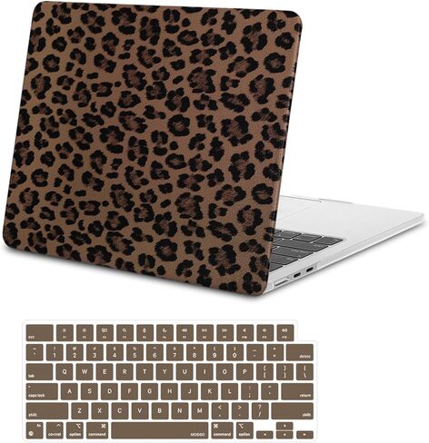 MOSISO Compatible with MacBook Air 13 inch Case 2025-2022 M4 A3240 M3 A3113 M2 A2681, Anti-Fingerprint Cheetah Spots PU Leather Coated Hard Shell&Keyboard Cover for MacBook Air 13.6 inch Case, Brown in Saudi Arabia