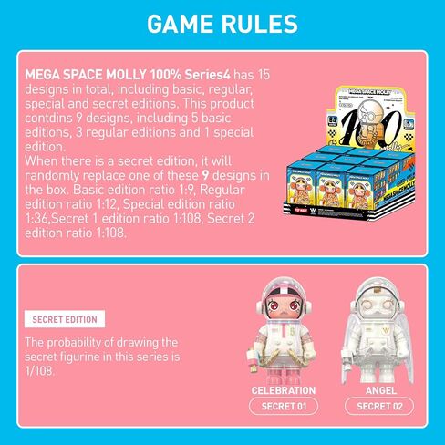 POP MART MEGA Space Molly 100% Series4 Blind Box Figures, Random Design Action Figures Collectible Toys Home Decorations, Holiday Birthday Gifts for Girls and Boys, Single Box in Saudi Arabia