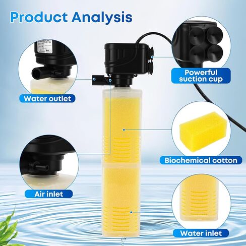 320GPH Aquarium Filter for 40-100 Gallon Fish Tank-4-in-1 Submersible Internal Filter with Biochemical Filtration,Powerful Water Pump,Air Supply, and Wavemaker for Large Tanks and Ponds in Saudi Arabia