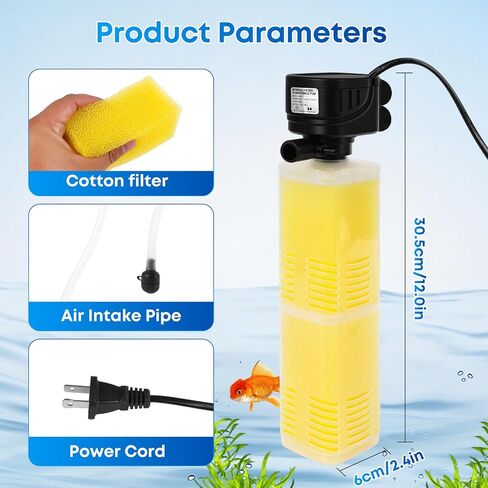 320GPH Aquarium Filter for 40-100 Gallon Fish Tank-4-in-1 Submersible Internal Filter with Biochemical Filtration,Powerful Water Pump,Air Supply, and Wavemaker for Large Tanks and Ponds in Saudi Arabia
