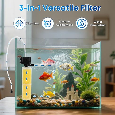 320GPH Aquarium Filter for 40-100 Gallon Fish Tank-4-in-1 Submersible Internal Filter with Biochemical Filtration,Powerful Water Pump,Air Supply, and Wavemaker for Large Tanks and Ponds in Saudi Arabia