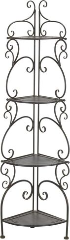 SAFAVIEH Outdoor Collection Turuca Antique Dark Green Wrought Iron 4-Tier Corner Shelf (Fully Assembled) in Saudi Arabia