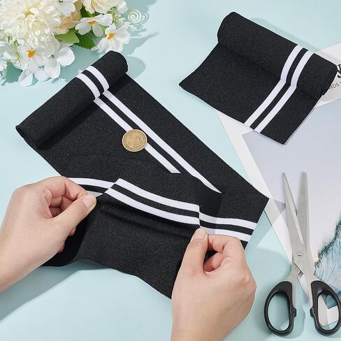 بنقاس مضرب بينيكريريت 2pcs من الألياف المرنة ، 39x5.1inch خطوط النمط ذي الأضلاع المتماسكة حزام متماسكة ، أصفاد ، أشرطة رقبة للتشذيب والملابس الحواف ، سميكة 1 ملم in Saudi Arabia
