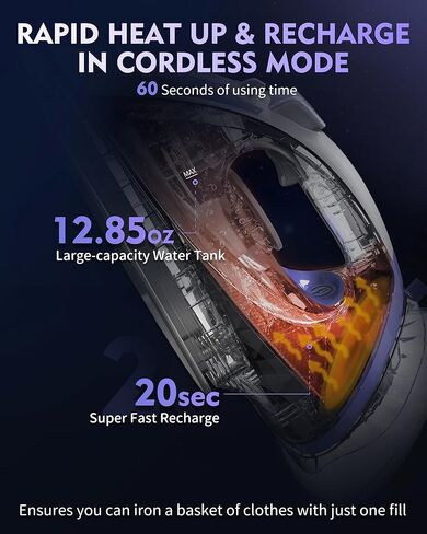 الحديد اللاسلكي للملابس ، 1500 واط من الحديد البخاري التدفئة السريعة ، اللوح الخزفي ، مغلق تلقائي ، النخاع الذاتي ، مضاد CALC ، 3 إعدادات درجات الحرارة ، 11.84 أوقية خزان الماء ملابس للمنزل ، الأسود in Kuwait