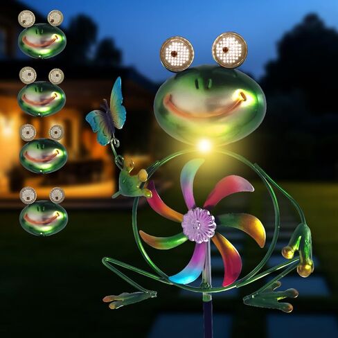 Frog Garden Decor Wind Spinners Outdoor, Garden Solar Lights Decorative Wind Sculpture Spinner Windmills for Patio Pathway Lawn Ornaments, Christmas Outdoor Frog Decor Gifts for Women Mom. in Saudi Arabia