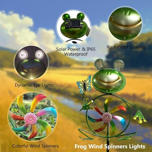 Frog Garden Decor Wind Spinners Outdoor, Garden Solar Lights Decorative Wind Sculpture Spinner Windmills for Patio Pathway Lawn Ornaments, Christmas Outdoor Frog Decor Gifts for Women Mom. in Saudi Arabia