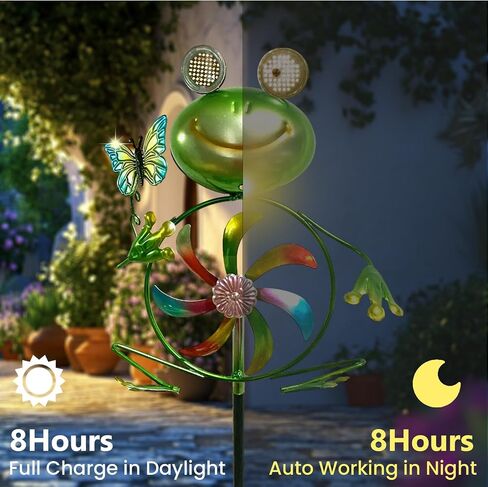 Frog Garden Decor Wind Spinners Outdoor, Garden Solar Lights Decorative Wind Sculpture Spinner Windmills for Patio Pathway Lawn Ornaments, Christmas Outdoor Frog Decor Gifts for Women Mom. in Saudi Arabia