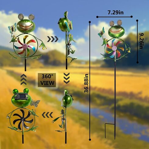 Frog Garden Decor Wind Spinners Outdoor, Garden Solar Lights Decorative Wind Sculpture Spinner Windmills for Patio Pathway Lawn Ornaments, Christmas Outdoor Frog Decor Gifts for Women Mom. in Saudi Arabia