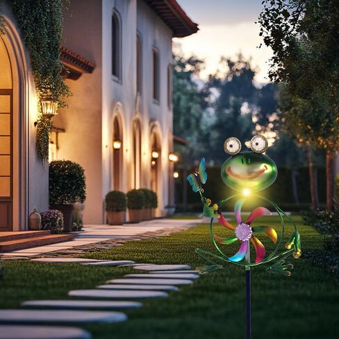 Frog Garden Decor Wind Spinners Outdoor, Garden Solar Lights Decorative Wind Sculpture Spinner Windmills for Patio Pathway Lawn Ornaments, Christmas Outdoor Frog Decor Gifts for Women Mom. in Saudi Arabia