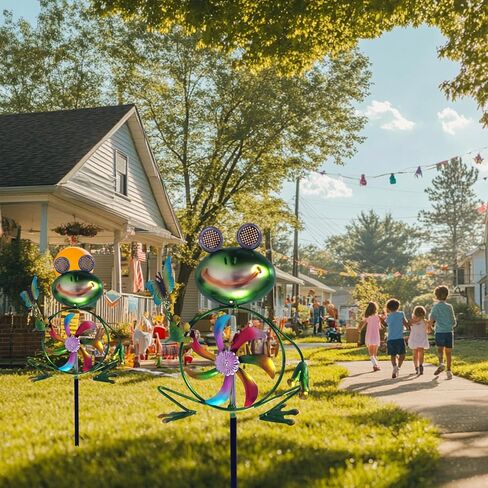 Frog Garden Decor Wind Spinners Outdoor, Garden Solar Lights Decorative Wind Sculpture Spinner Windmills for Patio Pathway Lawn Ornaments, Christmas Outdoor Frog Decor Gifts for Women Mom. in Saudi Arabia