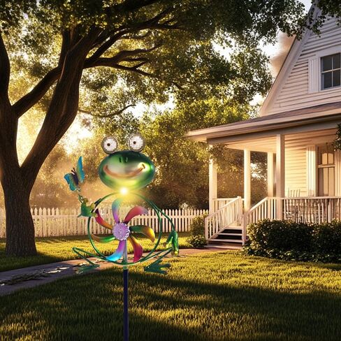 Frog Garden Decor Wind Spinners Outdoor, Garden Solar Lights Decorative Wind Sculpture Spinner Windmills for Patio Pathway Lawn Ornaments, Christmas Outdoor Frog Decor Gifts for Women Mom. in Saudi Arabia