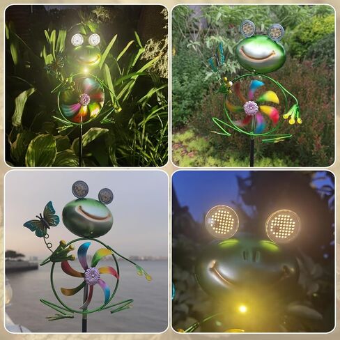 Frog Garden Decor Wind Spinners Outdoor, Garden Solar Lights Decorative Wind Sculpture Spinner Windmills for Patio Pathway Lawn Ornaments, Christmas Outdoor Frog Decor Gifts for Women Mom. in Saudi Arabia