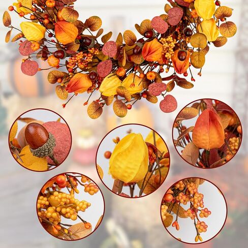 أكاليل سقوط للباب الأمامي 22 بوصة إكليل زهرة الخريف إكليل باب الخريف مع زهرة برية ديزي خشب البقس لحصاد عيد الشكر في الداخل ديكور المنزل in Kuwait