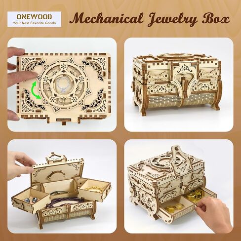 3D Wooden Puzzle for Adults Music Box – DIY Mechanical Treasure Chest with Hidden Compartments, Jewelry Storage & Melody, Decorative for Christmas or Birthday in Saudi Arabia
