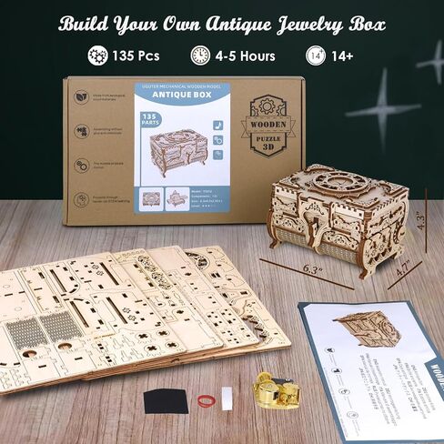 3D Wooden Puzzle for Adults Music Box – DIY Mechanical Treasure Chest with Hidden Compartments, Jewelry Storage & Melody, Decorative for Christmas or Birthday in Saudi Arabia