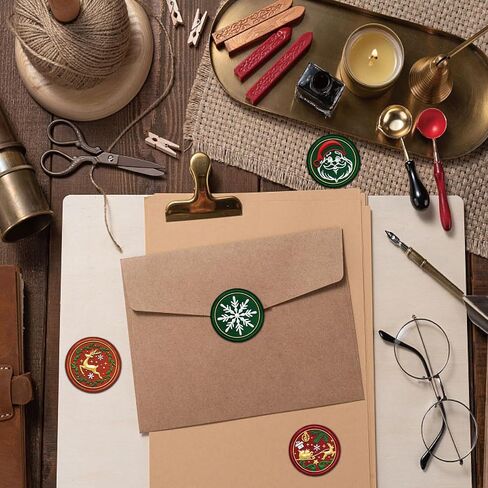Craspire 6 Style Merry Christmas Wax Seal Seal Set Heads Brass Sealing Stamp Heads+1PC Wood Handle Handle Citable Admovable Kit for Pine Cone Snowflake Reindeer Sleigh Holly Party Envelop in Saudi Arabia
