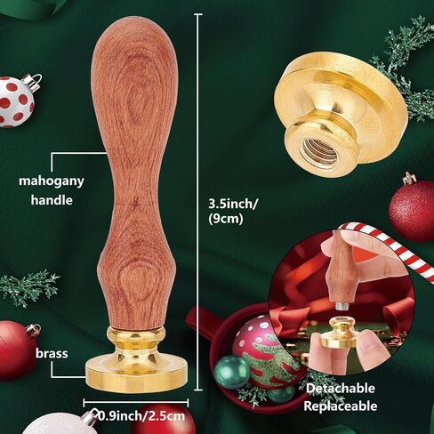 Craspire 6 Style Merry Christmas Wax Seal Seal Set Heads Brass Sealing Stamp Heads+1PC Wood Handle Handle Citable Admovable Kit for Pine Cone Snowflake Reindeer Sleigh Holly Party Envelop in Saudi Arabia
