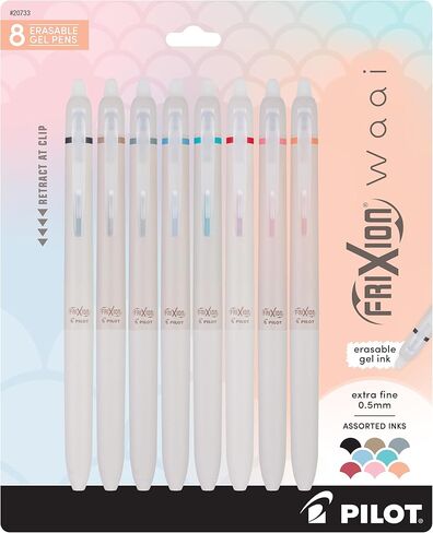 PILOT FriXion Waai Retractable & Refillable Erasable Gel Pens, Extra Fine Point 0.5 mm, Assorted Ink, 8 Count in Saudi Arabia