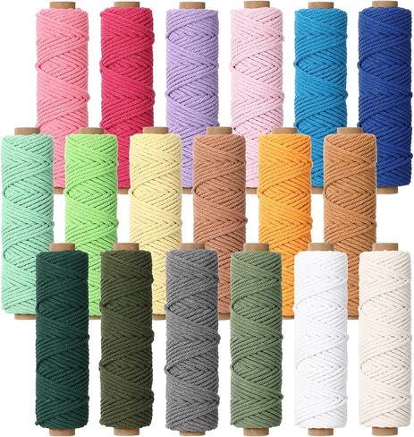 18 Rolls Macrame Cord 3mm × 594 ياردة - طقم حبل الحبل القطني الطبيعي الملون ، 4 خيوط ملتوية متنوعة سلسلة خيوط شماعات الجدار ، معلقة النبات ، الحياكة DIY ، مستلزمات MacRame in Kuwait