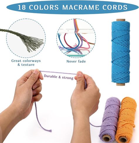 18 Rolls Macrame Cord 3mm × 594 ياردة - طقم حبل الحبل القطني الطبيعي الملون ، 4 خيوط ملتوية متنوعة سلسلة خيوط شماعات الجدار ، معلقة النبات ، الحياكة DIY ، مستلزمات MacRame in Kuwait