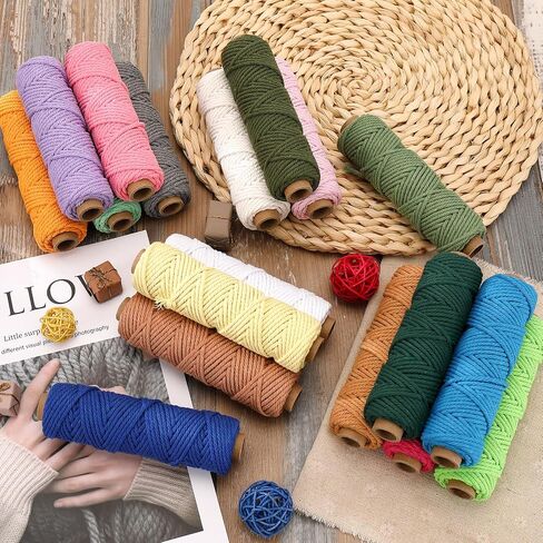 18 Rolls Macrame Cord 3mm × 594 ياردة - طقم حبل الحبل القطني الطبيعي الملون ، 4 خيوط ملتوية متنوعة سلسلة خيوط شماعات الجدار ، معلقة النبات ، الحياكة DIY ، مستلزمات MacRame in Kuwait