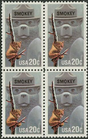 دب سموكي ~ فقط يمكنك منع حرائق الغابات ~ خدمة الغابات الأمريكية ~ الحرائق البرية #2096 كتلة من 4 × 20 طوابع بريدية أمريكية in Kuwait