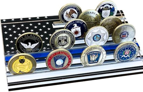 Thin Blue Line Acrylic Challenge Coin Display – American Flag Tabletop Stand for Law Enforcement, Police Officers, and Leo Coin Collectors in Saudi Arabia