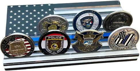 Thin Blue Line Acrylic Challenge Coin Display – American Flag Tabletop Stand for Law Enforcement, Police Officers, and Leo Coin Collectors in Saudi Arabia
