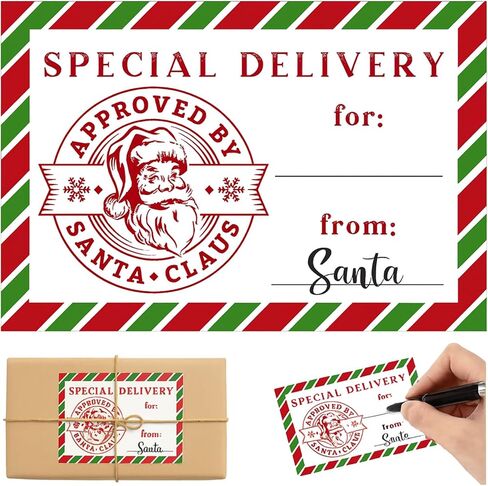 100 Pieces from Santa Gift Tag Stickers Christmas Labels Mail Shipping North Pole Delivery Stickers for Xmas Surprise Gift Present Wrapping Holiday Party Favors, 4 x 2 Inches in Saudi Arabia