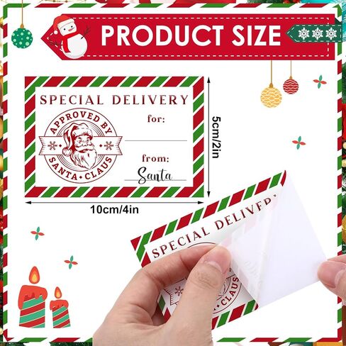 100 Pieces from Santa Gift Tag Stickers Christmas Labels Mail Shipping North Pole Delivery Stickers for Xmas Surprise Gift Present Wrapping Holiday Party Favors, 4 x 2 Inches in Saudi Arabia