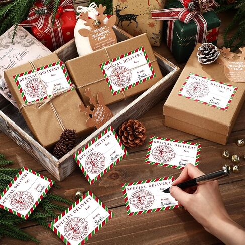 100 Pieces from Santa Gift Tag Stickers Christmas Labels Mail Shipping North Pole Delivery Stickers for Xmas Surprise Gift Present Wrapping Holiday Party Favors, 4 x 2 Inches in Saudi Arabia