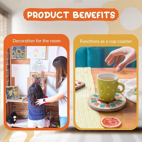 E2CTiles 2 Sets Ceramic Mosaic Coaster Craft Kits, Complete Craft Kit for Adults & Kids, Gift for Family Bonding, Date Night, or Art Lovers, All-in-One Mosaic Art Supplies in Kuwait