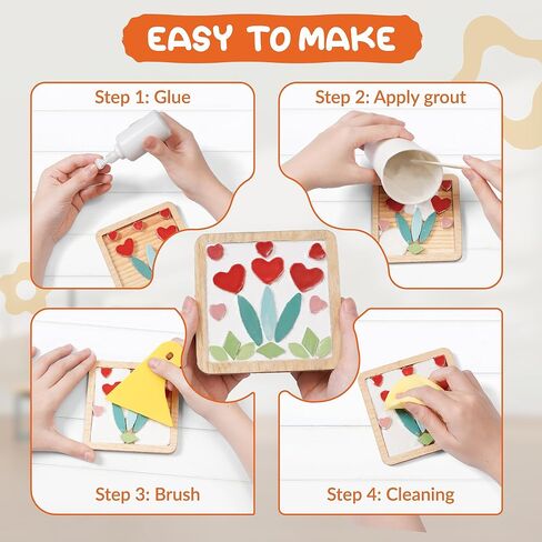 E2CTiles 2 Sets Ceramic Mosaic Coaster Craft Kits, Complete Craft Kit for Adults & Kids, Gift for Family Bonding, Date Night, or Art Lovers, All-in-One Mosaic Art Supplies in Kuwait