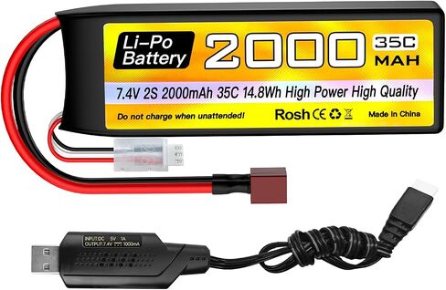 بطارية Sea Jump 2S Lipo 7.4v 2000mAh 35C مع قابس T وكابل شحن USB مناسب لسيارة RC ، شاحنة ، قارب RC ، طائرة Quadcopter ، بطارية FPV Drone in Saudi Arabia