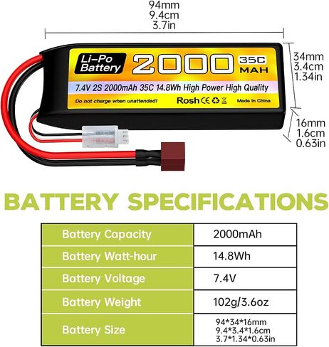 بطارية Sea Jump 2S Lipo 7.4v 2000mAh 35C مع قابس T وكابل شحن USB مناسب لسيارة RC ، شاحنة ، قارب RC ، طائرة Quadcopter ، بطارية FPV Drone in Saudi Arabia
