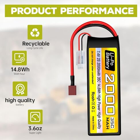 بطارية Sea Jump 2S Lipo 7.4v 2000mAh 35C مع قابس T وكابل شحن USB مناسب لسيارة RC ، شاحنة ، قارب RC ، طائرة Quadcopter ، بطارية FPV Drone in Saudi Arabia