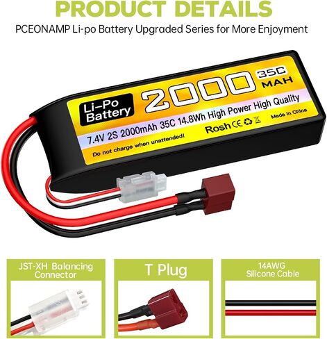 بطارية Sea Jump 2S Lipo 7.4v 2000mAh 35C مع قابس T وكابل شحن USB مناسب لسيارة RC ، شاحنة ، قارب RC ، طائرة Quadcopter ، بطارية FPV Drone in Saudi Arabia