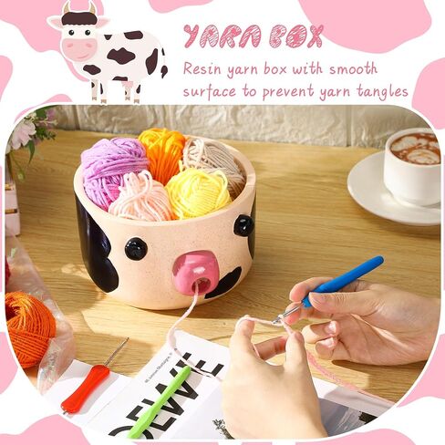 Yarn Bowl for Crocheting Knitting Cute Yarn Handmade Craft Knitting Bowl Large Crochet Storage Holder Accessories Gift for Beginners, Knitters Funny, Crochet Gift(Cow) in Saudi Arabia