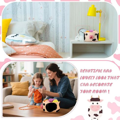 Yarn Bowl for Crocheting Knitting Cute Yarn Handmade Craft Knitting Bowl Large Crochet Storage Holder Accessories Gift for Beginners, Knitters Funny, Crochet Gift(Cow) in Saudi Arabia