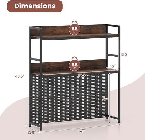 Tangkula Desktop Bookshelf, Multipurpose 2-Tier Desk Hutch with Pegboard, Industrial Countertop Storage Organizer Rack for up to 32" Computer Monitor, Hutch for Dorm Home Office (Rustic Brown) in Saudi Arabia