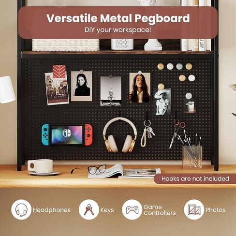 Tangkula Desktop Bookshelf, Multipurpose 2-Tier Desk Hutch with Pegboard, Industrial Countertop Storage Organizer Rack for up to 32" Computer Monitor, Hutch for Dorm Home Office (Rustic Brown) in Saudi Arabia
