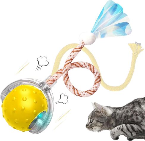 لعبة Cat Interactive - كرة تدحرجت الحركة مع مصابيح LED و 3 أوضاع لعب وذيلتين مختلفتين - أفضل لعبة للقطط والقطط الداخلية للبقاء نشطًا وتحفيز غريزة الصيد (أصفر) in Saudi Arabia