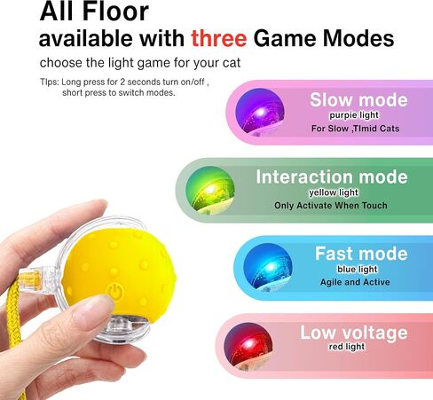 لعبة Cat Interactive - كرة تدحرجت الحركة مع مصابيح LED و 3 أوضاع لعب وذيلتين مختلفتين - أفضل لعبة للقطط والقطط الداخلية للبقاء نشطًا وتحفيز غريزة الصيد (أصفر) in Saudi Arabia